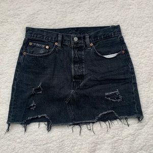 Ripped black Levi’s denim skirt